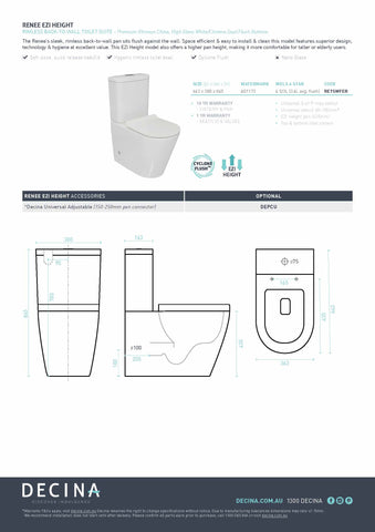 Decina RETSWFER Renee Ezi Height Rimless Universal Back-To-Wall Toilet Suite