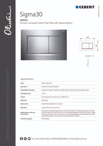 Geberit SQPPCR/SQPPBK Concealed Cistern Flush Plate with Square Buttons