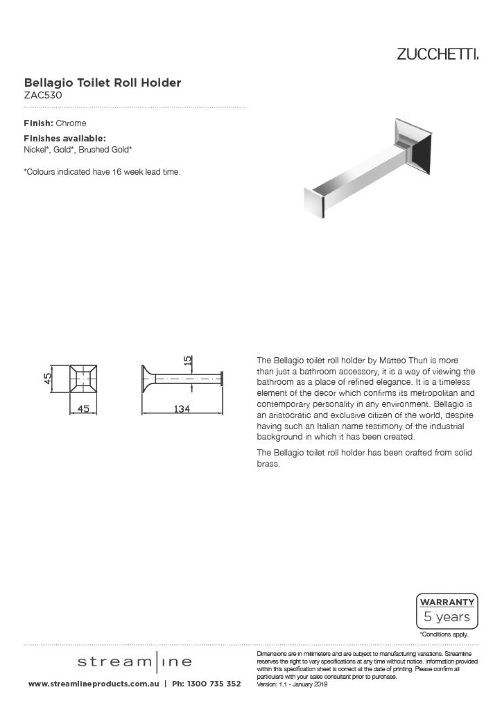 Zucchetti ZAC530 Bellagio Toilet Roll Holder 8Appliances