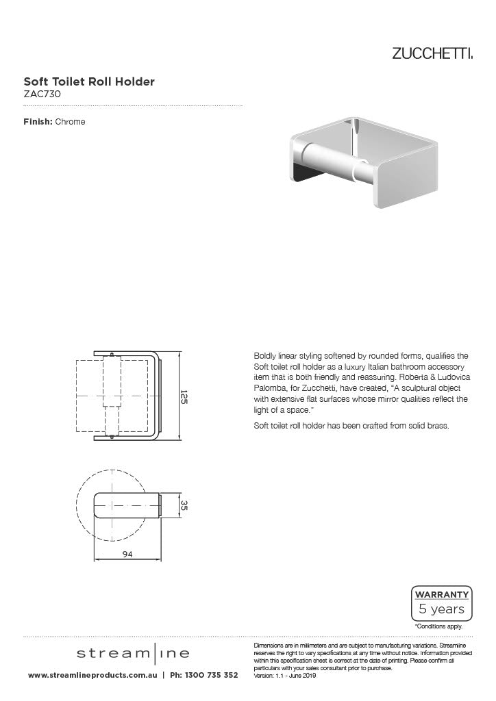 Zucchetti ZAC730 Soft Toilet Roll Holder 8Appliances