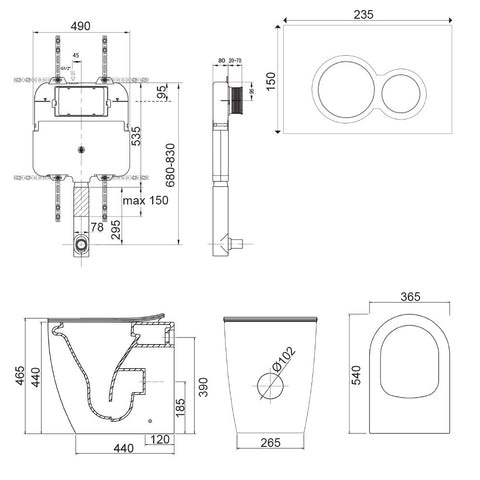 Arcisan SY04184 Synergii Wall Faced Pan, in-wall Cistern, Kibo Flush Panel with Slim Line Seat