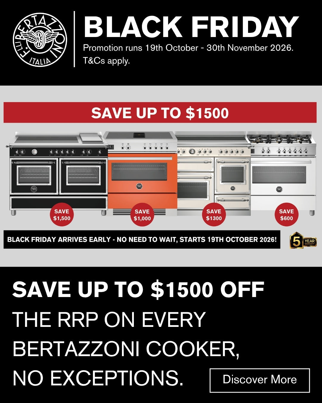 Save Up to $1,500 on Bertazzoni Cookers this Black Friday