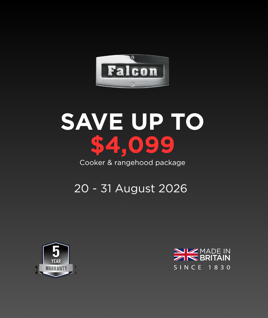 Receive a Bonus Falcon Rangehood Worth Up to $4,099