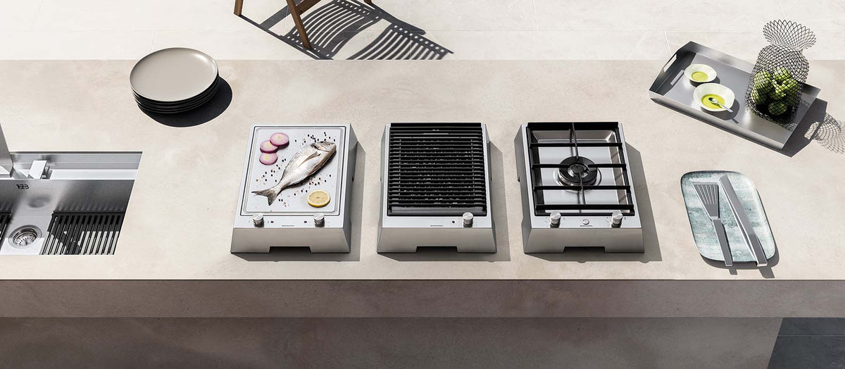 Premium outdoor barbecue and cooking appliances in a modern alfresco kitchen