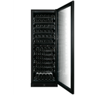 Artusi AWC154BV wine cellar with the glass door open, showing shelves of wine bottles