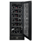 Artusi AWC18BV wine cellar with the door open, showing five shelves loaded with wine bottles