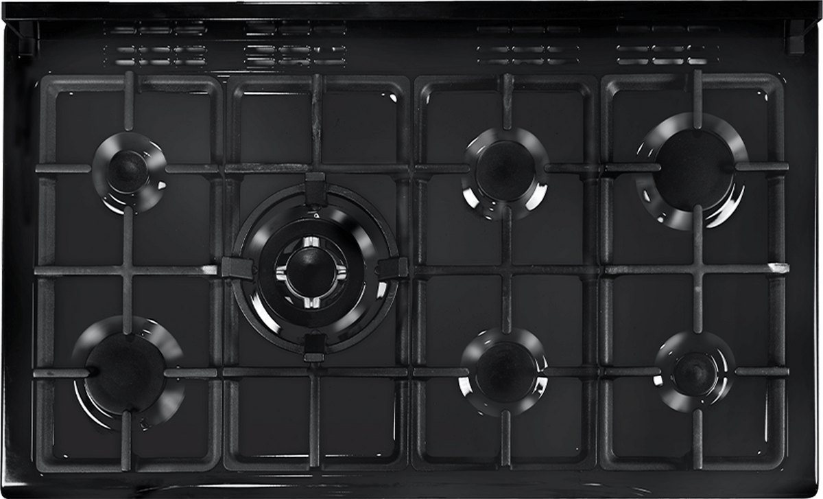 Artusi AFGR1047B 100cm Freestanding Cooker - top view of seven gas burners