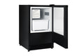 Artusi AIM4009B ice maker with door open showing the ice bin