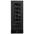 Artusi AWC18BV wine cellar, front view with the interior lit and bottles stored