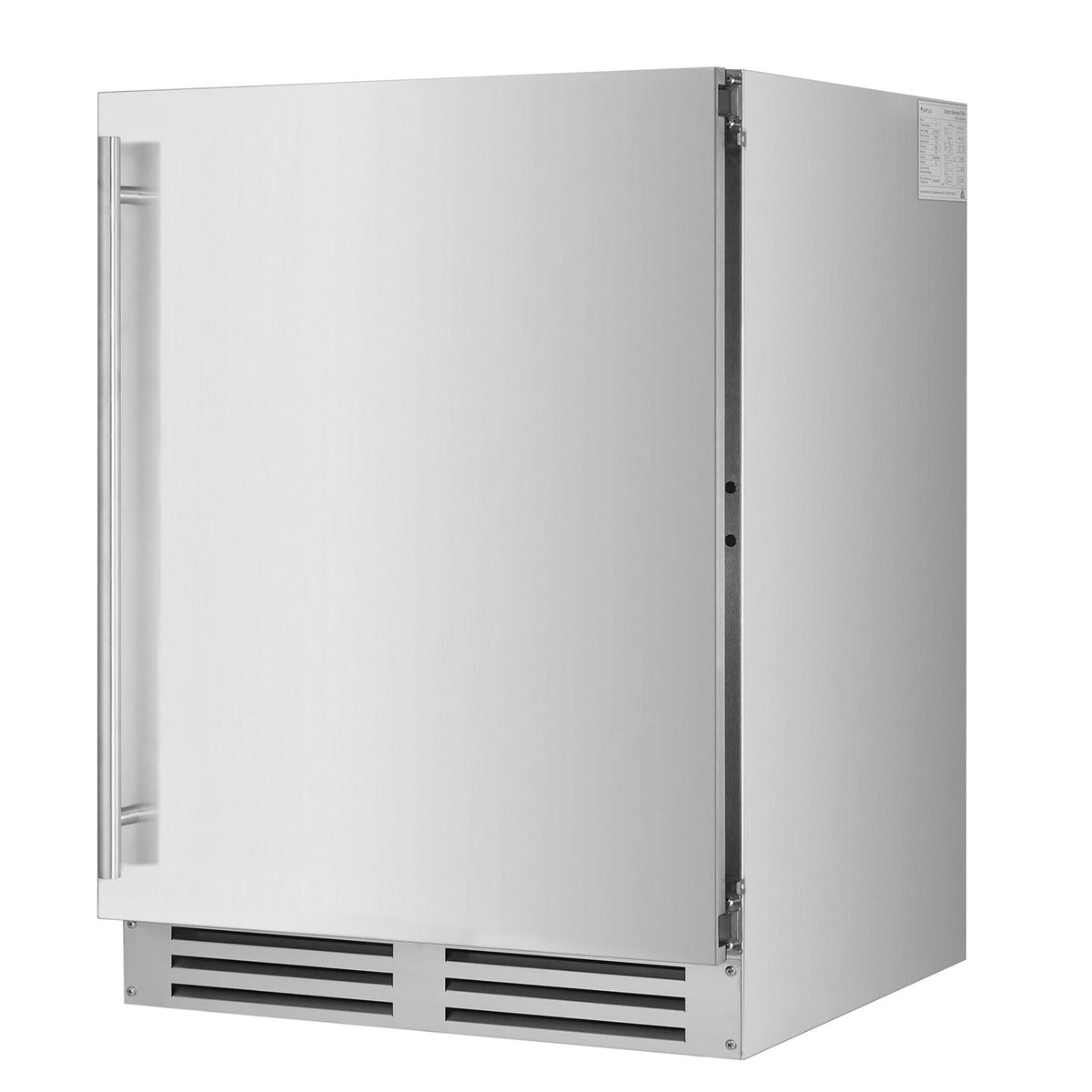 Artusi AOFDZ127X dual zone beverage chiller angled view with vertical bar handle