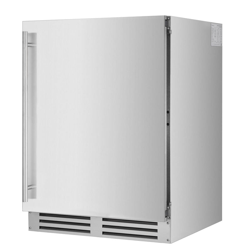 Artusi AOFDZ127X dual zone beverage chiller angled view with vertical bar handle