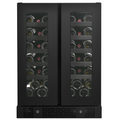 Artusi AWC36BV wine cellar, front view with both zones lit and bottles stored