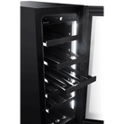 Artusi AWC18BV wine cellar, black wooden shelf pulled out under white LED lighting