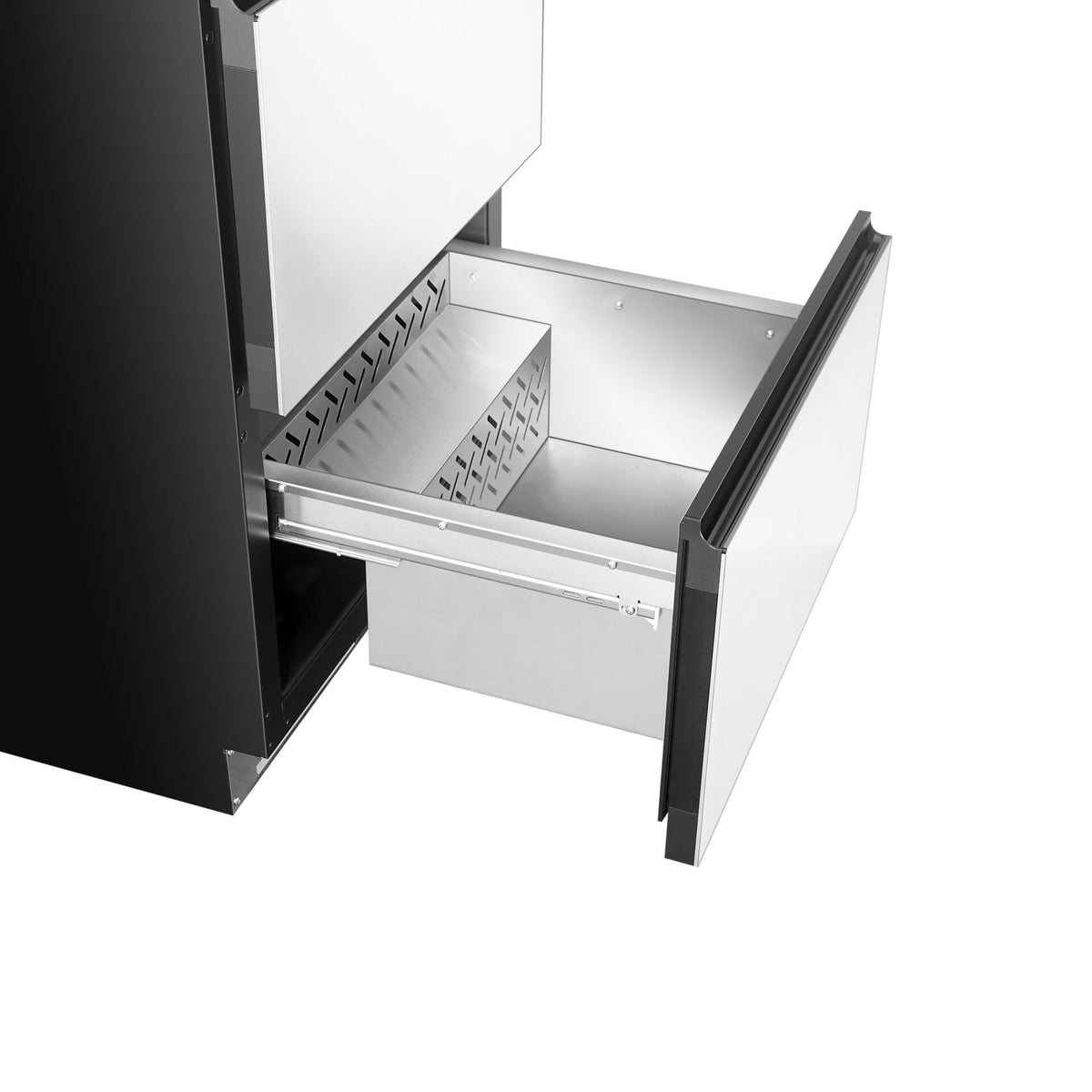 Artusi AUBF620X dual drawer beverage chiller drawer open close-up