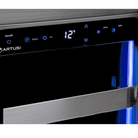 Artusi wine cellar touch control display with blue UV interior lighting selected
