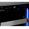Artusi wine cellar touch control display with blue UV interior lighting selected