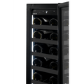 Artusi AWC18BV wine cellar, interior view of bottles stored on black wooden shelves