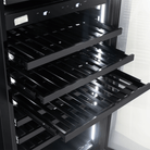 Artusi AWC154BV wine cellar, black wooden shelves pulled out under white LED lighting