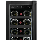 Artusi AWC18BV wine cellar, close-up of wine bottles on shelves with the touch control display above