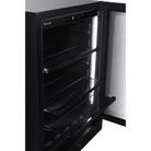 Artusi ABC142BV beverage cooler with door open showing wire shelves and LED lighting