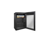 Artusi ABC1B bar fridge with door open, stocked with cans