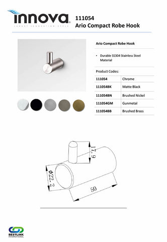 Innova 111054 Ario Compact Stainless Steel Robe Hook