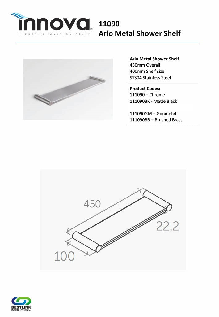 Innova 111090 Ario 450mm Stainless Steel Shower Shelf – 8Appliances