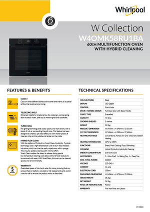 Whirlpool W4OMK58RU1 60cm Multi-Function Hybrid Clean Oven