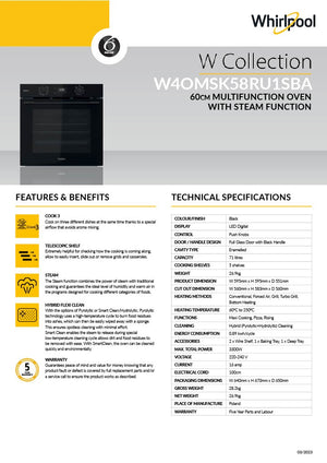 Whirlpool W4OMSK58RU1SBA 60cm Multi-Function Steam Oven in Black