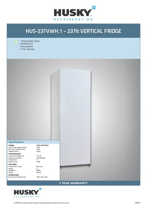 Husky HUS237VWH.1 237L Solid Door Vertical Fridge in White