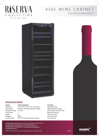 Husky HUSWS168SMBZY Riserva 450L Single Zone Wine Fridge in Black