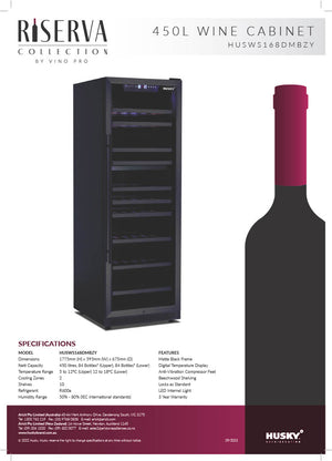 Husky HUSWS168DMBZY Riserva 450L Dual Zone Wine Fridge in Black