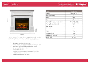 Dimplex KTN20-AU Kenton Mantel White 2kW Electric Fireplace