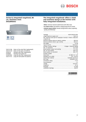 Bosch DHL895DAU Series 8 86cm Stainless Steel Integrated Rangehood