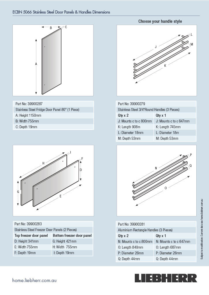 Liebherr ECBN 5066 Stainless Steel Door Panels & Handles