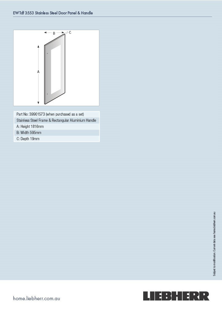 Liebherr 39901573 EWTdf 3553 Stainless Steel Frame & Handle