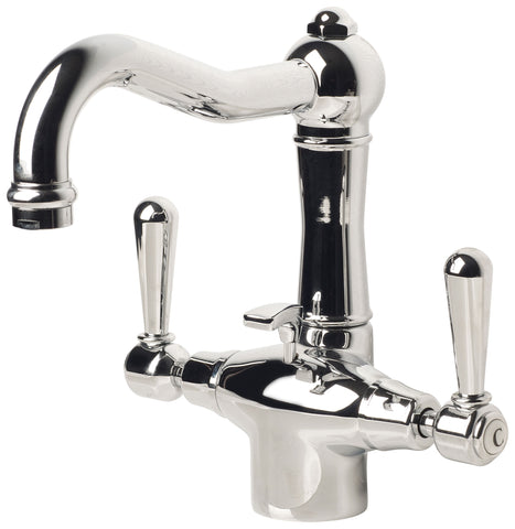 Nicolazzi Z2632 Brenta 1 Taphole Basin Twinner With Traditional Spout Swivel & White Lever Handles