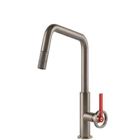 Gessi 60203 Officine V Square Goose Neck Pull Out Mixer