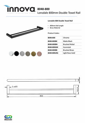 Innova 8048-800 800mm Element Double Towel Rail