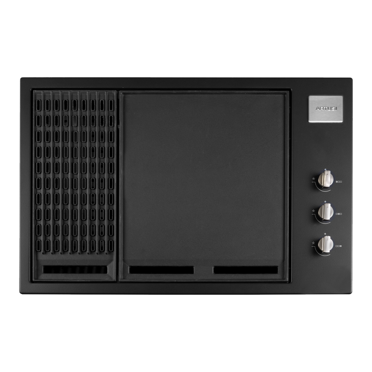 Artusi ABBQ2MB 80cm built-in gas BBQ in matte black, front view