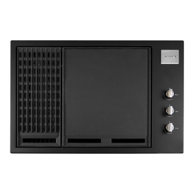 Artusi ABBQ2MB 80cm built-in gas BBQ in matte black, front view