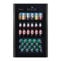 Artusi ABC1B 100L single door bar fridge in black, front view fully stocked