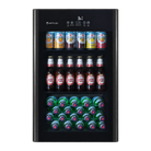 Artusi ABC1B 100L single door bar fridge in black, front view fully stocked