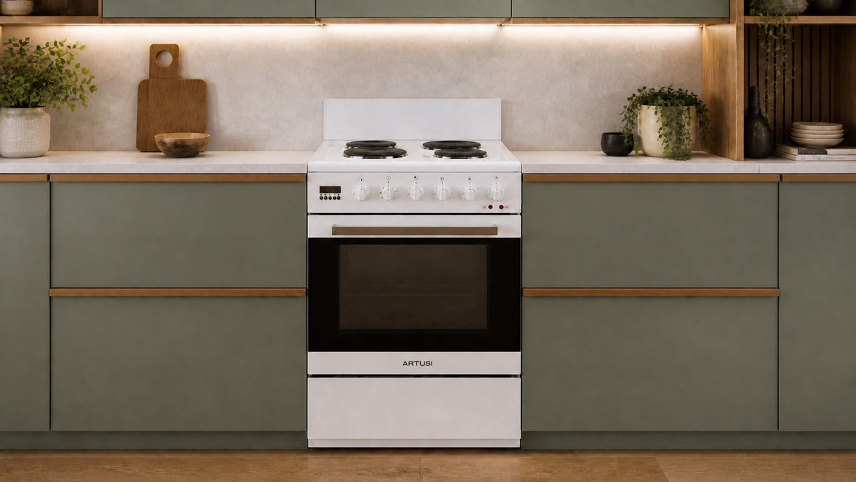 Artusi AFE607W 60cm Freestanding Electric Cooker lifestyle - modern kitchen