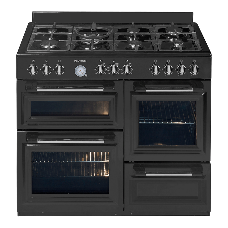 Artusi AFGR1047B 100cm Freestanding Cooker With 7 Gas Burners And 3 Electric Ovens - Gloss Black