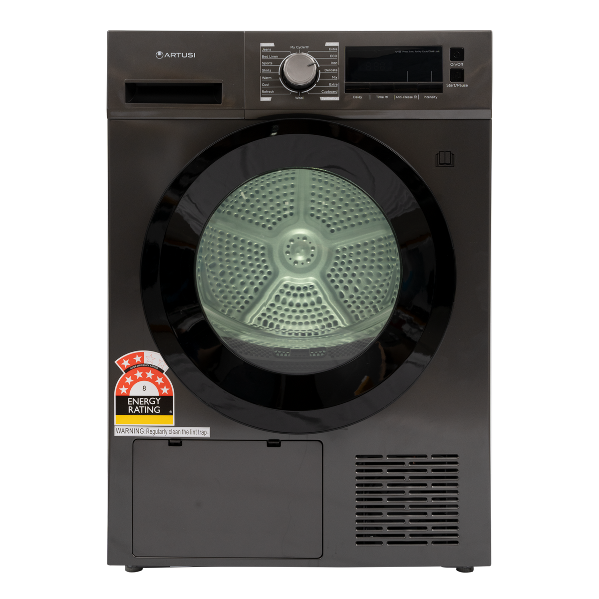 Artusi AHPD8800GB 8kg Heat Pump Dryer in Grey - front view