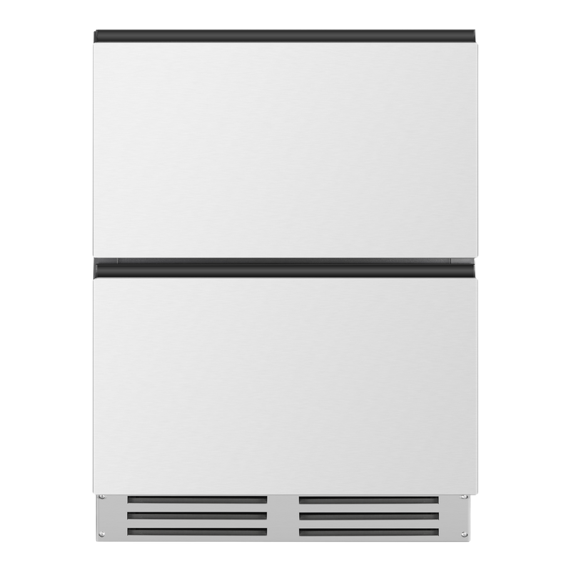 Artusi AUBF620X 97 can dual drawer underbench beverage chiller, front view of the two drawers