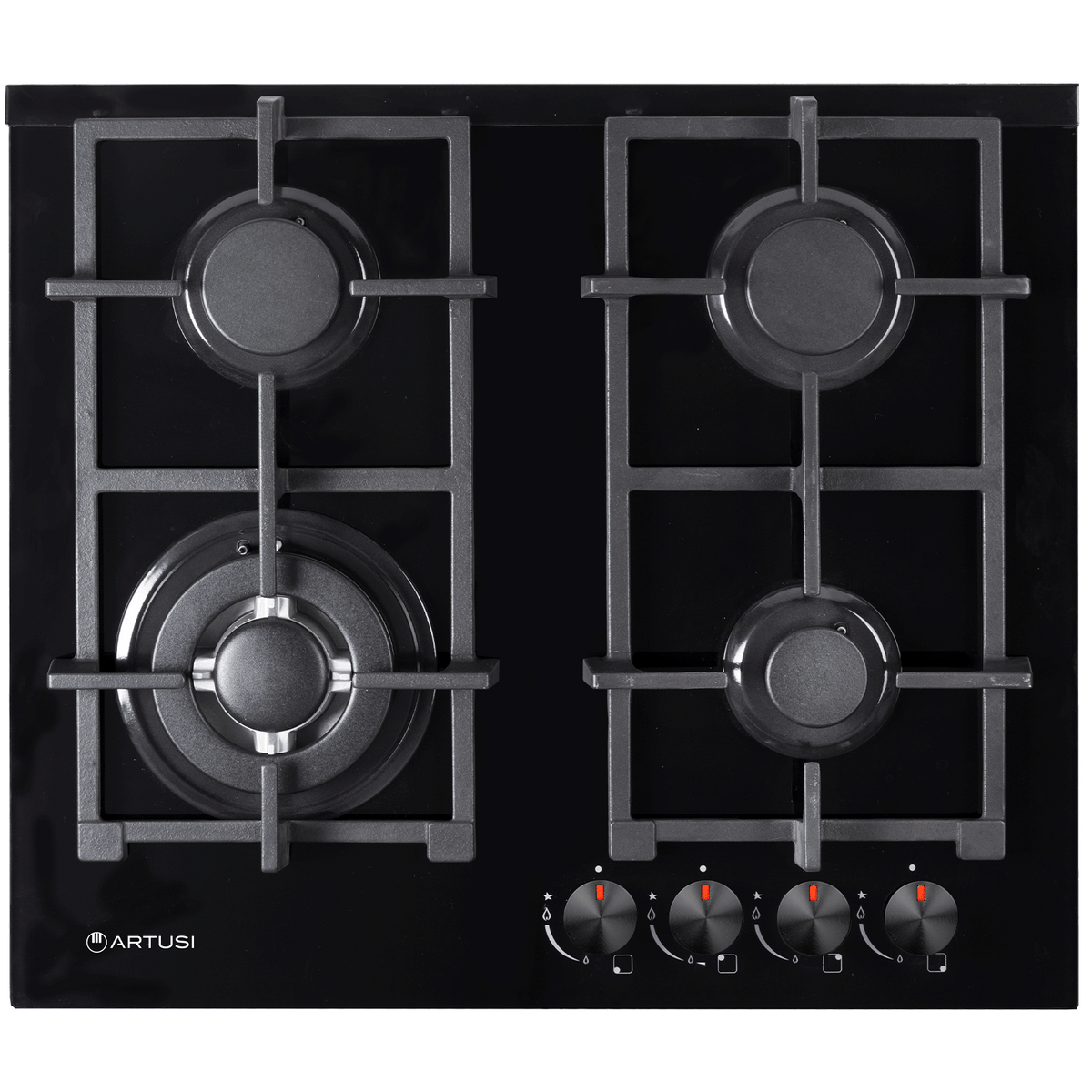 Artusi CAGH6000 60cm gas cooktop in black glass