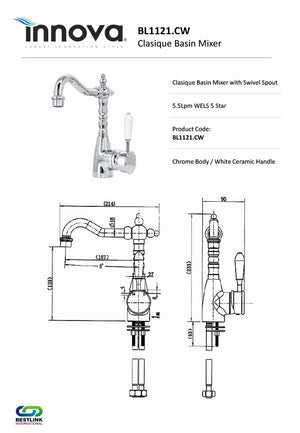 Innova BL1121CW Clasique Basin Mixer