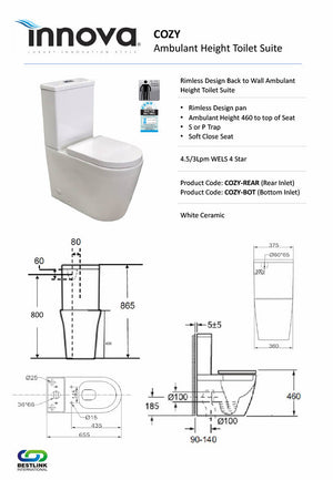 Innova COZY Rimless Back to Wall Toilet Suite
